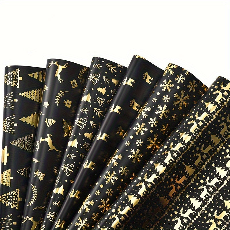 Elegantes Geschenkpapier-Set Schwarz-Gold (6 Stück)