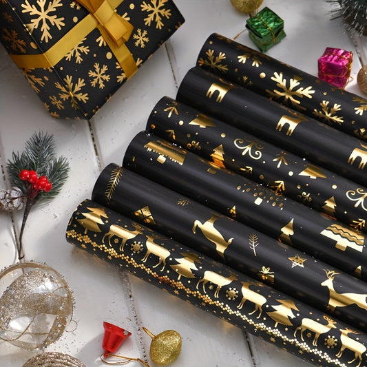 Elegantes Geschenkpapier-Set Schwarz-Gold (6 Stück)