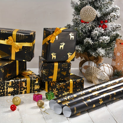 Elegantes Geschenkpapier-Set Schwarz-Gold (6 Stück)