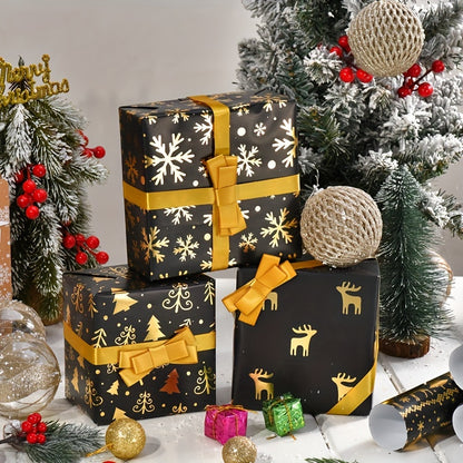 Elegantes Geschenkpapier-Set Schwarz-Gold (6 Stück)