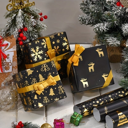 Elegantes Geschenkpapier-Set Schwarz-Gold (6 Stück)