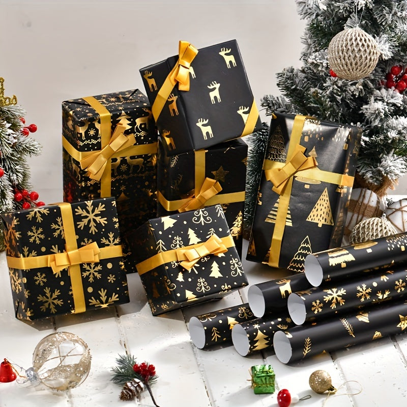 Elegantes Geschenkpapier-Set Schwarz-Gold (6 Stück)