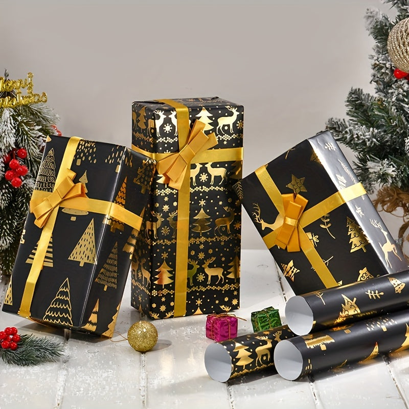 Elegantes Geschenkpapier-Set Schwarz-Gold (6 Stück)