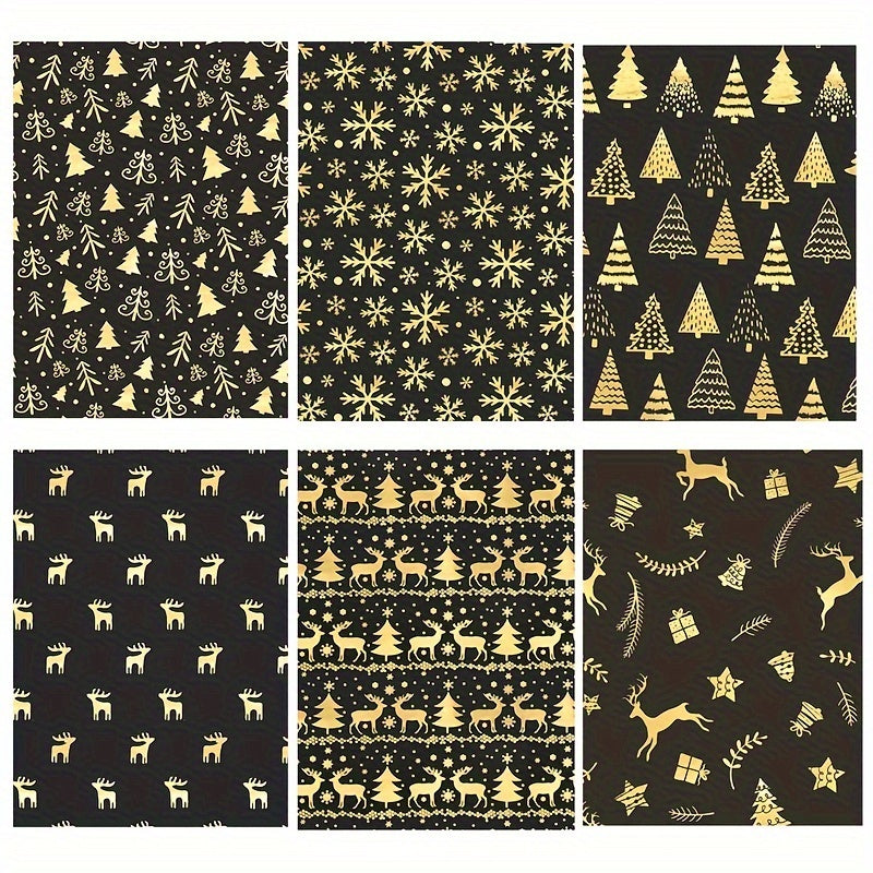 Elegantes Geschenkpapier-Set Schwarz-Gold (6 Stück)